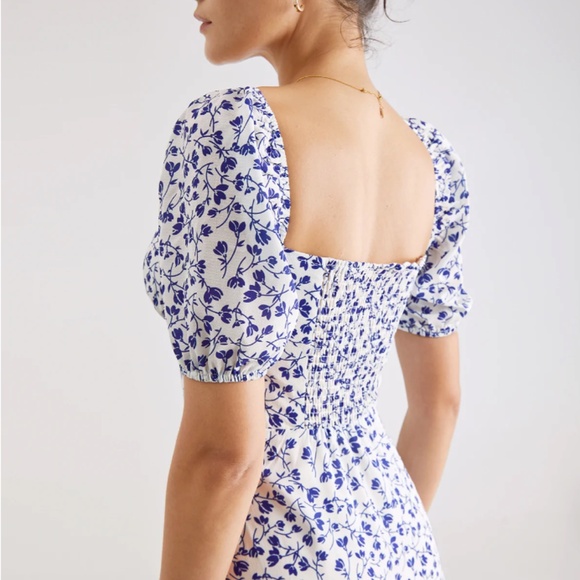 Commense Short Puff Sleeve Floral Tie Neck Midi XS Dress NWT - Picture 5 of 5